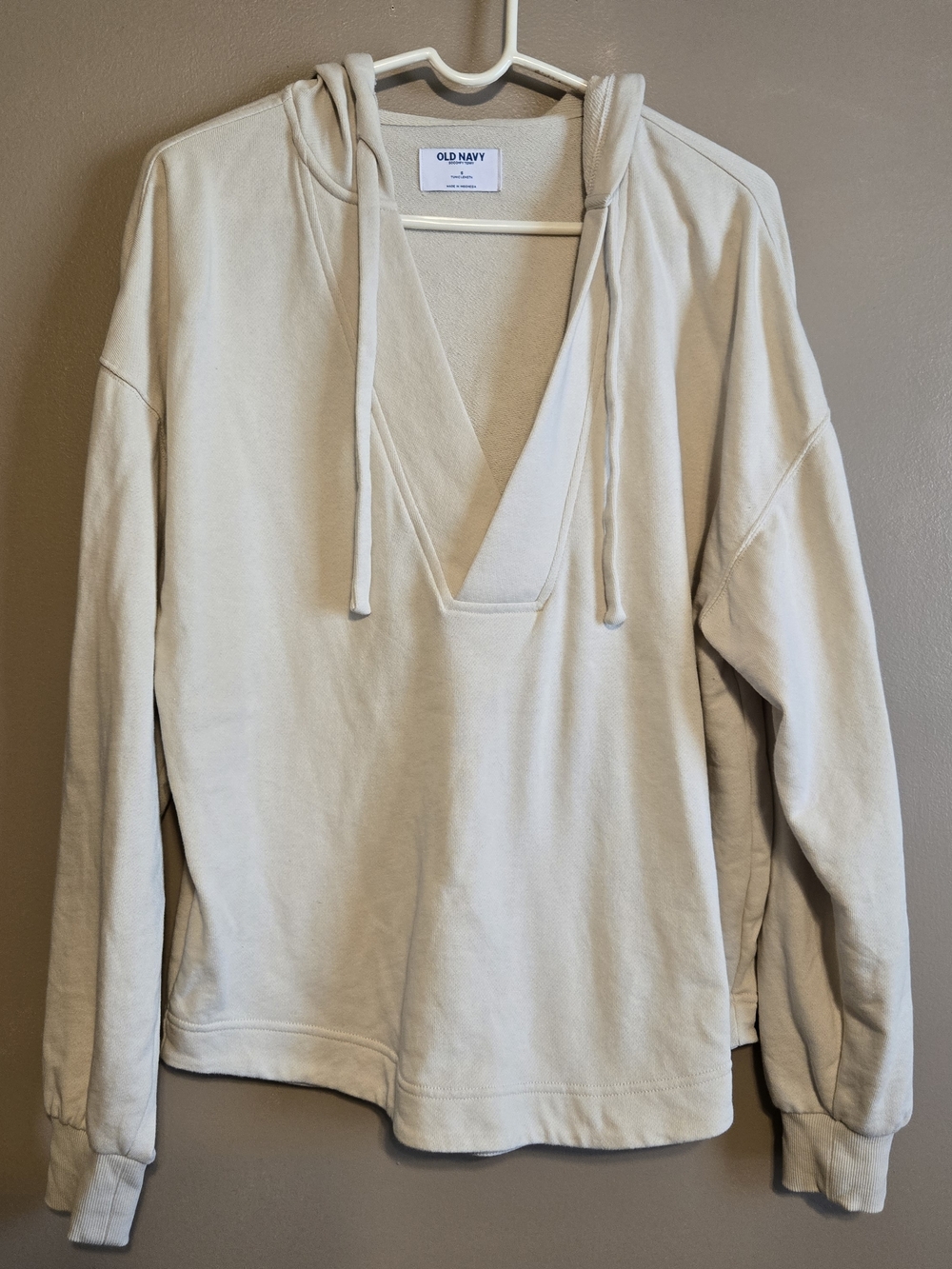 Old Navy Cream Deep V-Neck Hoodie Pullover